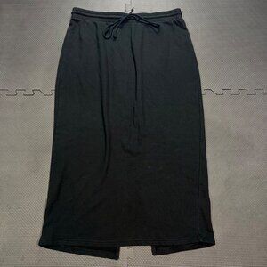 Aerie Black Knit Midi Skirt With Drawstring Waist & Back Slit Comfortable Fit L